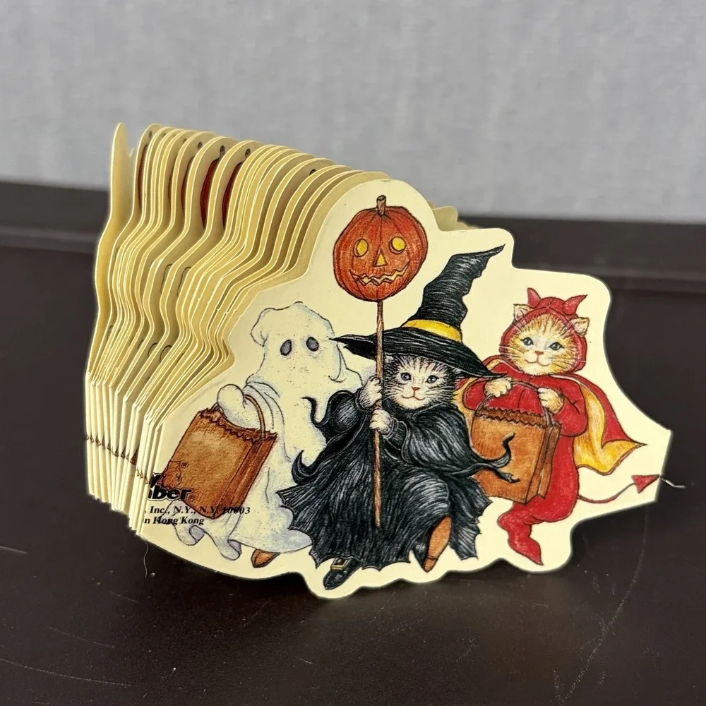 VTG 90's Kitty Cucumber Halloween Cat Paper Garland Witch Devil Ghost Die Cut